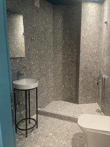 a bathroom with a shower and a sink and a toilet at MP luxury houses Ι2 in Larisa +5 photos