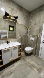 a bathroom with a sink and a toilet in it at Villa Sienna in Ruđinci +18 photos