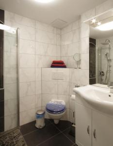 a bathroom with a toilet and a sink at Haus Ingrid in Trauchgau