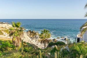 a view of a beach with palm trees and the ocean at Villa Alegria in El Pueblito
