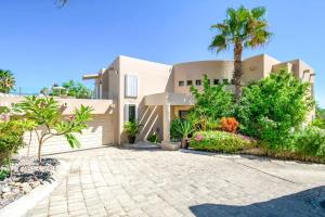 a house with a palm tree and a driveway at Villa Alegria in El Pueblito