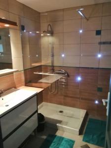 a bathroom with a shower and a sink at Sports et détente in Fresse