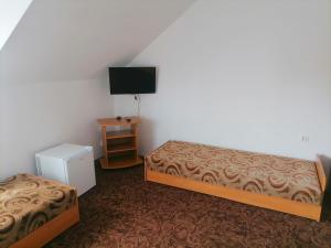 波别罗沃Dom Gościnny Grażyna的有两张床和一台电视的酒店房间