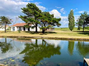 a house with a tree and a pond at Maison calme, entourée de marais, proche plage et commerces, avec jardin et équipements complets - FR-1-306-1283 in Les Moutiers