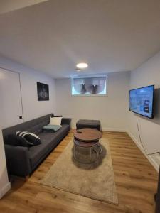 TV a/nebo společenská místnost v ubytování Pebbles' Cozy 2Bed Basement Suite - near Downtown + 1 fotografie