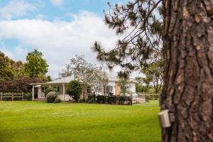 a white house with a tree in the foreground at Mabel's Cottage - By Berry Getaways in Berry