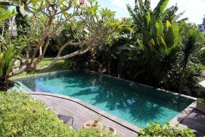 a swimming pool in the middle of a garden at Villa Masna Spacious 4 bdr in Canggu in Denpasar