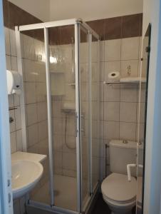 a bathroom with a toilet and a sink at Hotel De Provence in Digne-les-Bains +11 photos