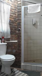 a bathroom with a toilet and a shower at Maroela Gardens Guesthouse in Thabazimbi +37 photos