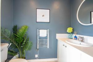 a blue bathroom with a sink and a mirror at Windrush Lake 87, The Retreat - P in South Cerney +37 photos