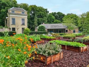 a garden with lots of vegetables and flowers in front of a house at Parc Broekhuizen l Culinair landgoed in Leersum