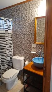 a bathroom with a toilet and a sink at Hosteria Lago Sur in El Calafate