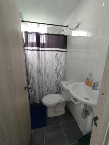 アルメニアにあるApto Oviedoのトイレと洗面台付きのバスルーム +2枚の写真