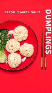 a plate of dumplings on a red plate at Ultar House in Karimabad Hunza