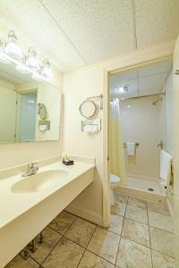 a bathroom with a sink and a toilet and a mirror at Town & Country Inn & Resort in Gorham