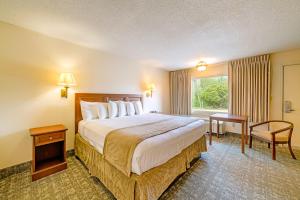 a hotel room with a large bed and a window at Town & Country Inn & Resort in Gorham