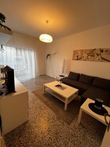 LikoporiáにあるDimos Apartmentsのソファとテーブルのあるリビングルーム