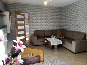 a living room with a couch and a table at Biała Grusza in Pieszyce