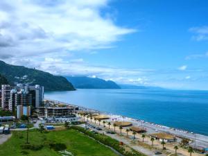 a view of a beach with the ocean and buildings at Guest House Machaxela in Gonio