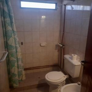 a small bathroom with a toilet and a sink at La Normita cabañas in Potrerillos +31 photos