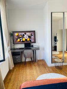 TV a/nebo společenská místnost v ubytování Maison "Au fil de l'eau"