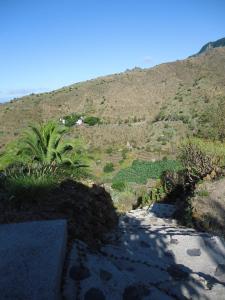 a dirt road with a mountain in the background at Casas Rurales Hermigua in Hermigua