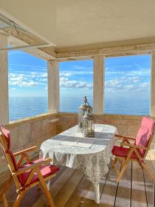a dining room with a table and two chairs at Suite al Castello Boccale Terrazza sul Mare in Livorno