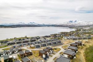 an aerial view of a town next to a body of water at Leilighet i Tromsø in Tromsø