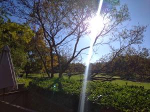 a fountain in a park with the sun in the sky at Modern Large 5 bedroom Villa in Pecanwood Golf Estate in Hartbeespoort