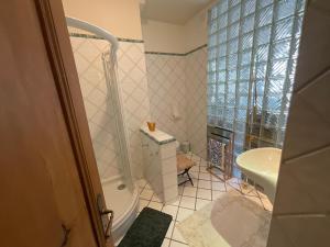 a bathroom with a shower and a sink at Chambre centre Saint-Gervais Mont-Blanc in Saint-Gervais-les-Bains