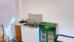 a small kitchen with a sink and a dishwasher at Hostel flash ulcinj in Ulcinj