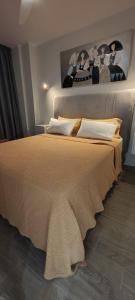 Un dormitorio con una cama con una manta encima. en Le Terrazze 7, en Puerto de la Cruz