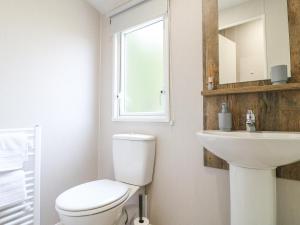a bathroom with a toilet and a sink and a window at Pheasant Lodge in Coalville +36 photos