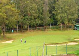 two people playing golf on a golf course at Manel Villa. in Nuwara Eliya
