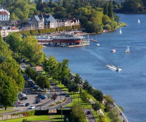 a view of a harbor with boats in the water at STUDIO EN AUVERGNE Le ruisseau in Saint-Priest-Bramefant