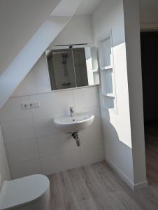 a bathroom with a sink and a toilet at Wohnung am Kasinopark in Georgsmarienhütte