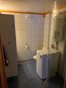 a small bathroom with a toilet and a sink at Stugan in Ekshärad