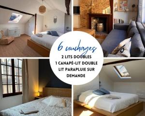 a collage of four pictures of a bedroom and a living room at Funny and Friendly - Billard et Suite in Pont-Audemer +23 photos