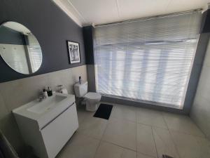 un bagno con lavandino, WC e specchio di Diepkloof eco Guest Farm a Burgersdorp Altre 24 foto