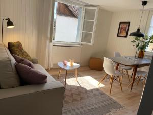 a living room with a couch and a table at Charmante Wohnung im alten Dorfkern in Winterthur +10 photos