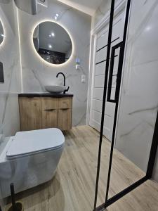 a bathroom with a toilet and a sink at Apartament Sielpia DeLuxe in Sielpia Wielka