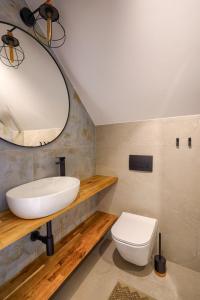 a bathroom with a sink and a toilet at Jesionowa 3 Domki in Rowy
