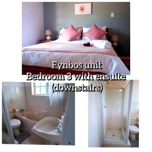 two pictures of a bedroom with a bed and a bathtub at Mond Kleine Guest House in Kleinmond