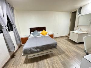 a bedroom with a bed and a sink in it at Departamento cómodo y céntrico in Ciudad Guzmán