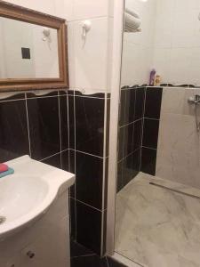 un bagno con doccia, lavandino e specchio di Adnna Home a Bihać