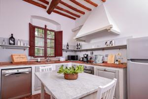 Le BolleにあるAgriturismo Penzoleのキッチン(鉢植えのテーブル付)