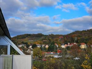 a view of a town from a house at Ferienwohnung mit Weinbergblick in Radebeul