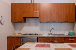 a kitchen with wooden cabinets and a counter top at Agriturismo Brancalino in Magliano in Toscana