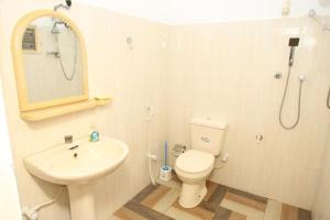 a bathroom with a sink and a toilet and a mirror at Villa Laceleaf in Induruwa