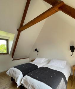 a bedroom with a large bed in a attic at Villa Mamina, face à la mer, île Grande in Pleumeur-Bodou